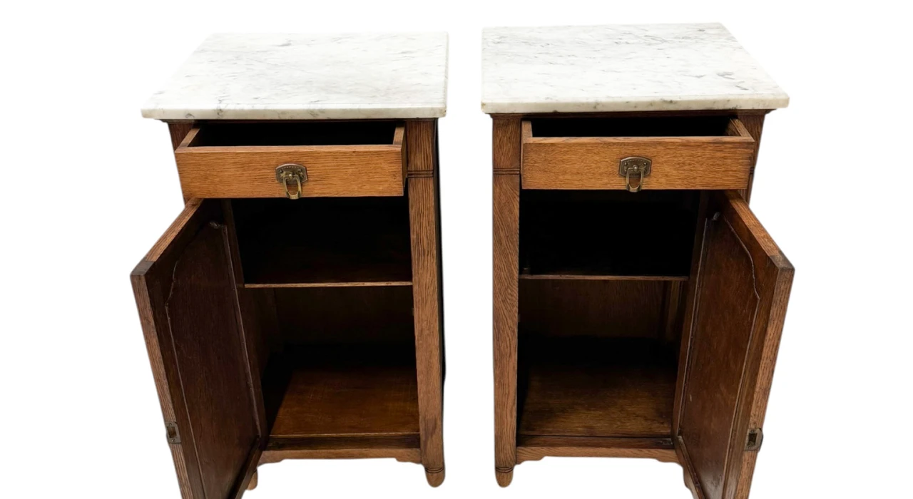 Two Arts & Crafts Art Nouveau Oak Nightstands or Bedside Tables, 1900s